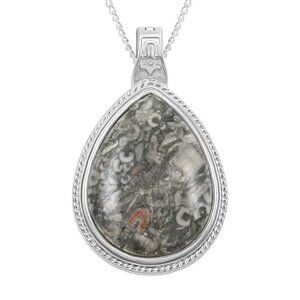 Labradorite Gemstone Fancy Pendant  20 Inch Necklace  in Silvertone